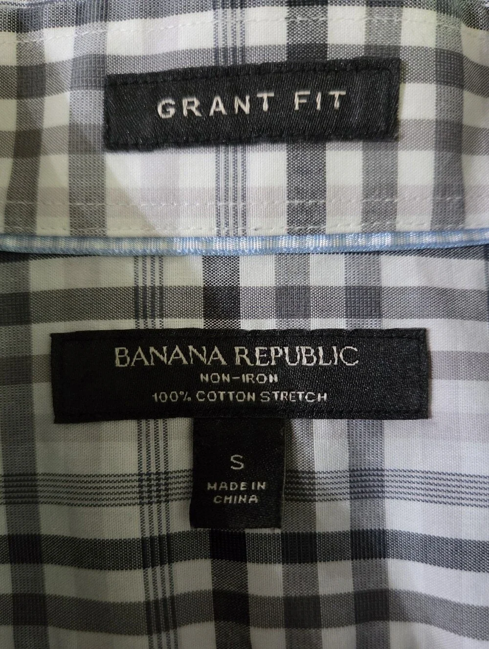 Banana Republic Men's Grey Multi Plaid Grant Fit Button-Down Dress Shirt